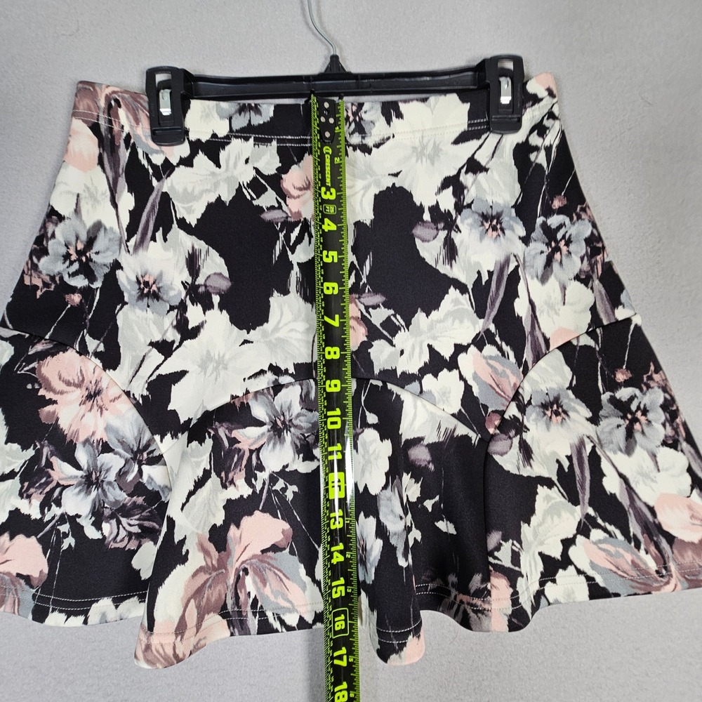 Warehouse Floral Mini Skirt Womens UK 14 Black Pink High Waisted Flounce Hem - Picture 5 of 9